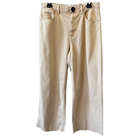 New ZARA Women's Camel High-Waist Wide Leg Cropped Jeans Size 8 - Picture 2 of 7